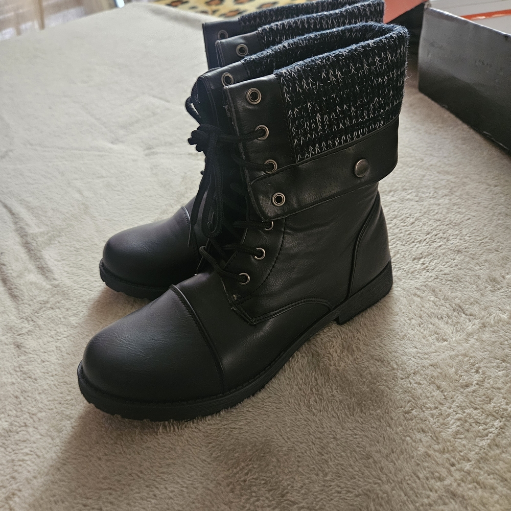Stylish Black Lace-Up Combat Boots
